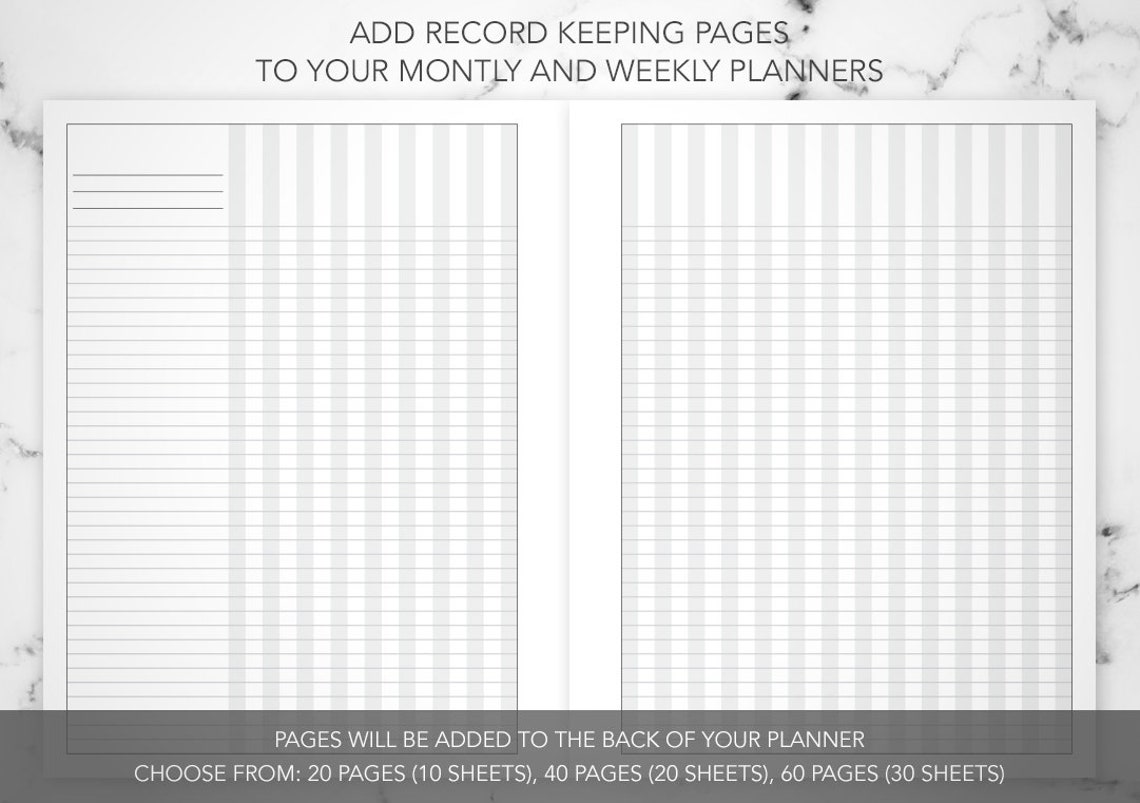 Record Note Pages Extra Record Keeping Pages to Add to the Back of Your Monthly or Weekly ...