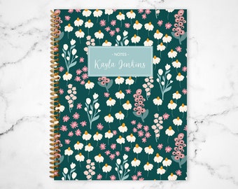notebook journal custom / personalized lined notebook / blank notebook / spiral bound notebook / bright floral green pink