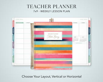 TEACHER PLANNER 7x9 - v teacher lesson plan - weekly calendar / colorful stripes