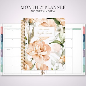 2026 monthly planner with TABS 7x9 / 12 month calendar month at a glance / peach watercolor roses