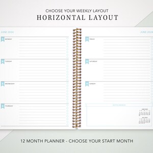 custom weekly planner 2024 7x9 12 month planner personalized planner weekly calendar agenda / sage pink gold floral image 4