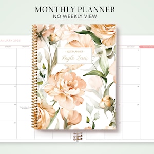 2026 monthly planner 7x9 / 12 month calendar / choose your start month / 2025-2026 month at a glance planner / peach watercolor roses