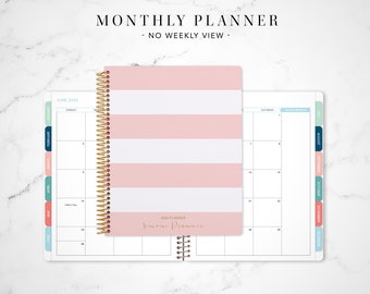 2024 monthly planner with TABS 7x9 / 12 month calendar / choose your start month / 2023-2024 month at a glance MAG / pink gold stripes