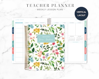 2024-2025 TEACHER PLANNER VERTICAL 7x9 2024-2025 teacher lesson plan weekly calendar / colorful watercolor floral