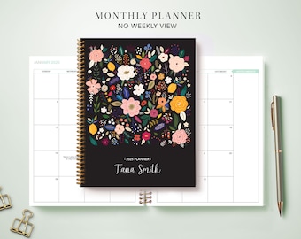 2024 Monthly Planner 7x9 / 12 Month Calendar / Choose Your Start Month / 2024-2025 Month at a Glance Planner / Black Folk Floral