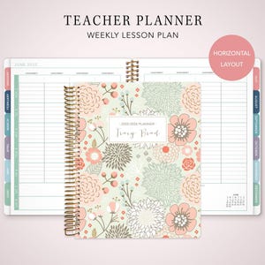 2026 2027 HORIZONTAL TEACHER PLANNER 7x9 2026-2027 teacher lesson plan weekly calendar / sage pink gold floral