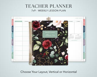 2026 2027 TEACHER PLANNER 7x9 2026-2027 teacher lesson plan weekly calendar / black red watercolor roses