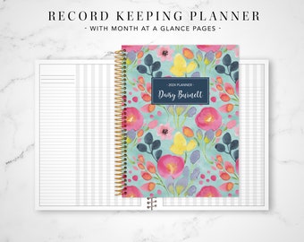 2024 2025 record keeping monthly planner for teachers / 12 month RECORD KEEPING PLANNER - no weekly pages / blue spring flowers