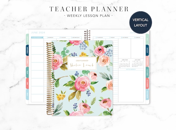 Planner 2024 Custom 2024 2025 7x9 12 Month Planner Student Planner VERTICAL  LAYOUT Weekly Calendar Agenda / Navy Pink Gold Floral -  Sweden