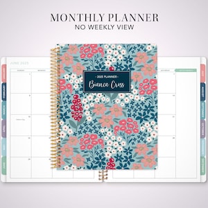 2026 monthly planner with TABS 7x9 / 12 month calendar / choose your start month / 2025-2026 month at a glance / bright florals blue pink