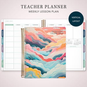 TEACHER PLANNER VERTICAL 7x9 - 2026-2027 teacher lesson plan - weekly calendar / rainbow clouds