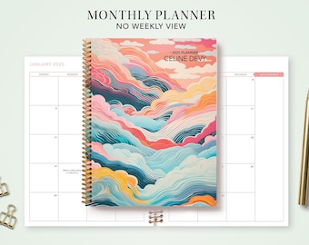 2027 monthly planner 7x9 / personalized calendar / choose your start month /  rainbow clouds