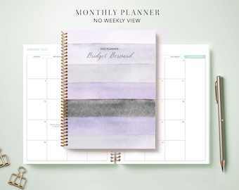 2024 Monthly Planner 7x9 / 12 Month Calendar / Choose Your Start Month / 2024-2025 Month at a Glance Planner / Lavender Watercolor Stripes