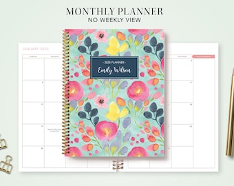 2027 monthly planner 7x9 / personalized calendar / choose your start month /  blue spring flowers
