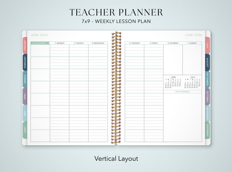 The image is a vertical layout of a teacher planner for the week of June 26, with a weekly lesson plan for the entire school year.