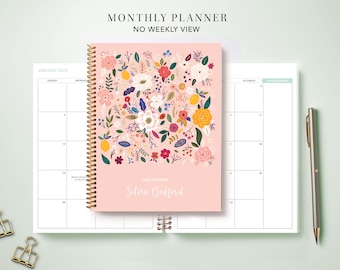2024 Personalized Monthly Panner 7x9 / 12 Month Calendar / Choose Your Start Month / 2024-2025 Month at a Glance Planner / Pink Folk Floral