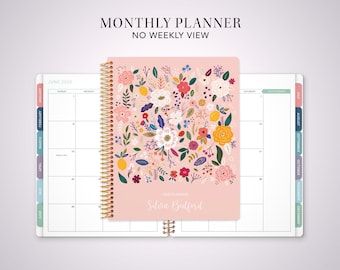 2027 monthly planner with TABS 7x9 / 12 month calendar / choose your start month / pink folk floral