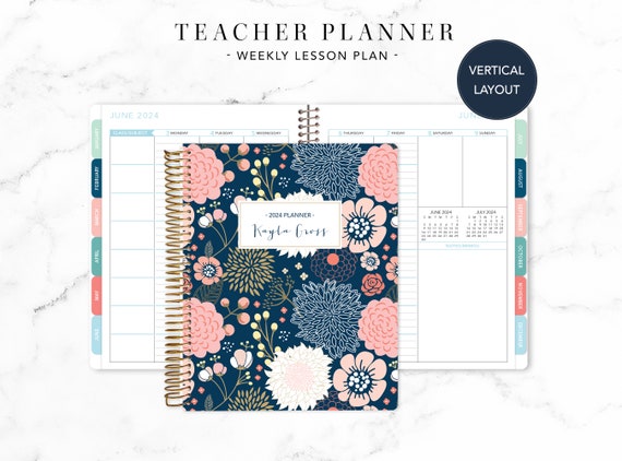 Buy 2024 Vertical Planner 7x9 12 Month Planner Student Planner VERTICAL  LAYOUT Weekly Calendar Agenda Daytimer Navy Pink Gold Floral Online in  India 