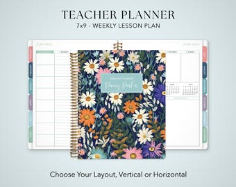 2026 2027 TEACHER PLANNER 7x9 2026-2027 teacher lesson plan weekly calendar / charming floral daisy
