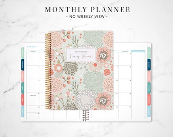 2024 monthly planner with TABS 7x9 / 12 month calendar / choose your start month / 2023-2024 month at a glance MAG / sage pink gold floral