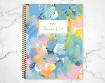 Carnet de notes personnalisé / carnet personnalisé avec lignes / carnet vierge / carnet à reliure spirale / peinture acrylique abstraite colorée