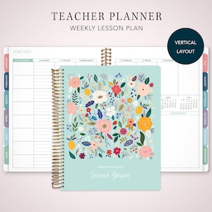 2026 2027 TEACHER PLANNER VERTICAL 7x9 2026-2027 teacher lesson plan weekly calendar / blue folk floral