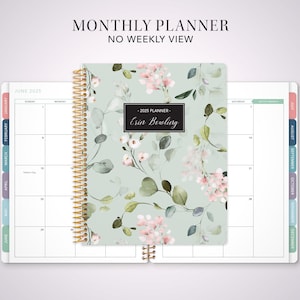2026 monthly planner with TABS 7x9 / 12 month calendar month at a glance / sage pink watercolor vines