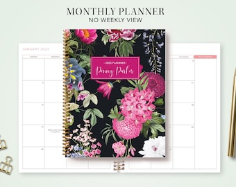 2027 monthly planner 7x9 / personalized calendar / choose your start month /  black fuchsia floral