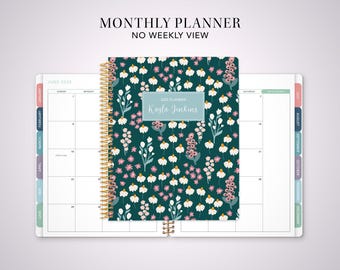 2027 monthly planner with TABS 7x9 / 12 month calendar / choose your start month / bright florals green pink