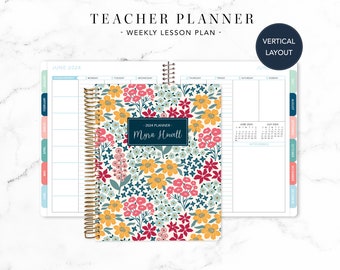 2024 2025 TEACHER PLANNER VERTICAL 7x9 2024-2025 teacher lesson plan weekly calendar / bright florals colorful