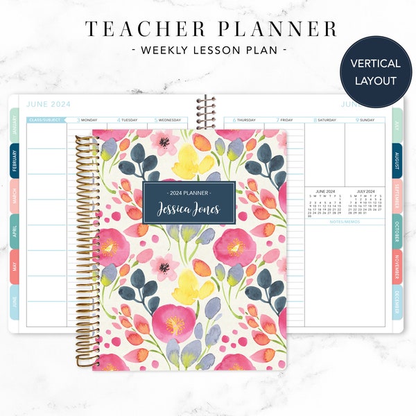 2024-2025 TEACHER PLANNER VERTICAL 7x9 2024-2025 teacher lesson plan weekly calendar / spring floral