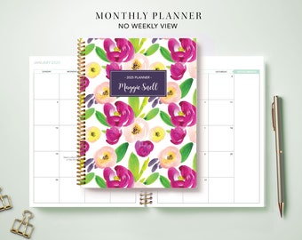 2024 Monthly Planner 7x9 / 12 Month Calendar / Choose Your Start Month / Month at a Glance Planner / Fuchsia Green Watercolor Floral