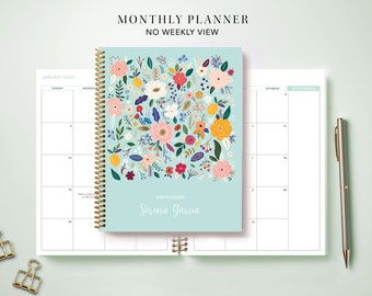 2024 Monthly Planner 7x9 / 12 Month Calendar / Choose Your Start Month / 2024-2025 Month at a Glance Planner / Blue Folk Floral