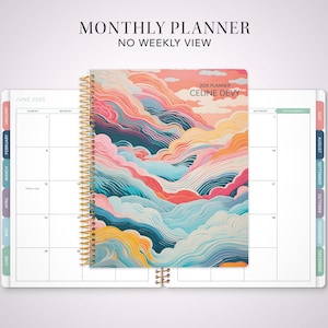 2026 monthly planner with TABS / 12 month calendar / choose your start month / month at a glance MAG / colorful clouds