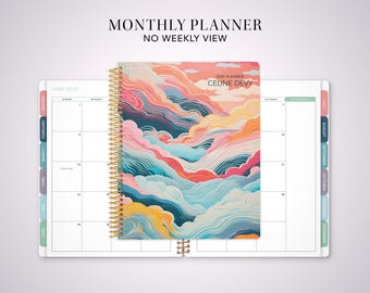 2027 monthly planner with TABS / 12 month calendar / choose your start month / colorful clouds