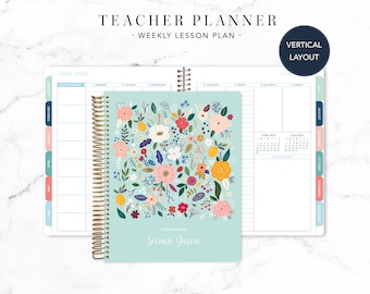 2025 2026 TEACHER PLANNER VERTICAL 7x9 2025-2026 teacher lesson plan weekly calendar / navy pink gold floral