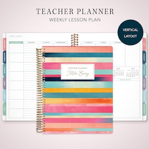 TEACHER PLANNER VERTICAL 7x9 - v teacher lesson plan - weekly calendar / colorful stripes