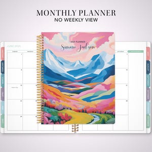2026 monthly planner with TABS / 12 month calendar / choose your start month / month at a glance MAG / colorful landscape