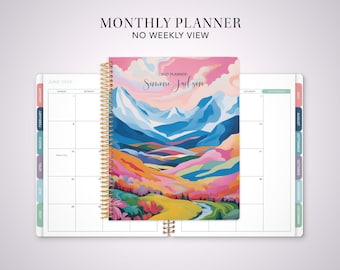 2027 monthly planner with TABS / 12 month calendar / choose your start month / colorful landscape