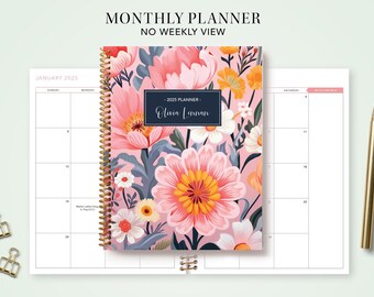 2027 monthly planner 7x9 / personalized calendar / choose your start month /  pink yellow grey floral