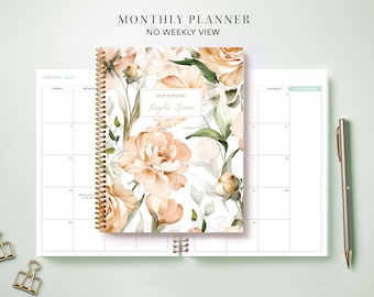 2024 Monthly Planner 7x9 / 12 Month Calendar / Choose Your Start Month / 2024-2025 Month at a Glance Planner / Peach Watercolor Roses