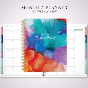 2026 monthly planner with TABS 7x9 / choose your start month / 2025-2026 month at a glance MAG / abstract watercolor rainbow