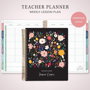 2026 2027 HORIZONTAL TEACHER PLANNER 7x9 2026-2027 teacher lesson plan weekly calendar / black folk floral