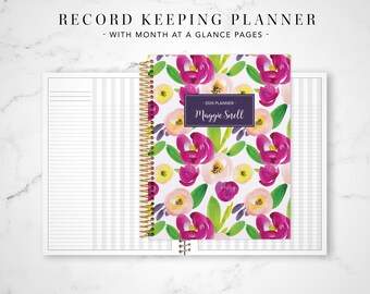 2024 2025 record keeping monthly planner for teachers / 12 month RECORD KEEPING PLANNER - no weekly pages / fuchsia green floral