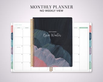 2027 monthly planner with TABS / 12 month calendar / choose your start month / abstract painted navy pink