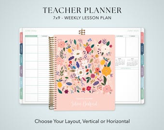 2026 2027 TEACHER PLANNER 7x9 2026-2027 teacher lesson plan weekly calendar / pink folk floral