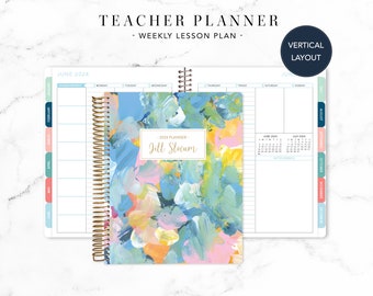 2024 2025 TEACHER PLANNER VERTICAL 7x9 2024-2025 teacher lesson plan weekly calendar / abstract acrylic painting colorful