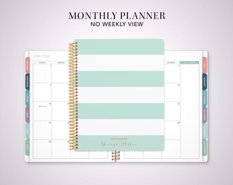 2027 monthly planner with TABS 7x9 / 12 month calendar / choose your start month / mint gold stripes