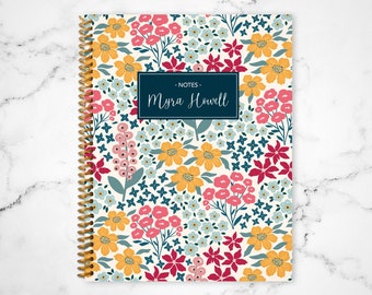 notebook journal custom / personalized lined notebook / blank notebook / spiral bound notebook / bright floral colorful