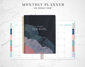 2024 monthly planner with TABS / 12 month calendar / choose your start month / month at a glance MAG / abstract painted navy pink